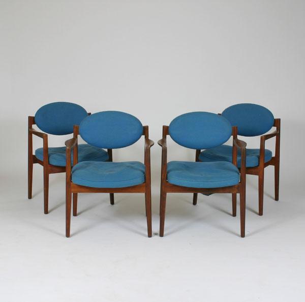 Appraisal: Jens Risom Danish Modern teak arm chairs upholstered seat and