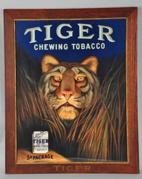 Appraisal: Cardboard Tiger Chewing Tobacco Advertising Sign Description Beautiful image of