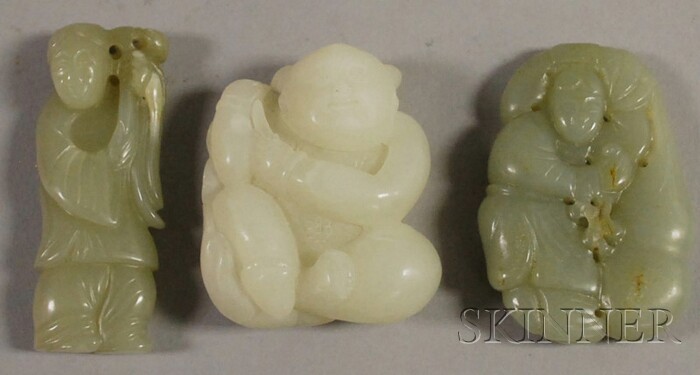 Appraisal: Three Jade Carvings China carved as figures in various attitudes