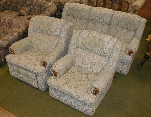 Appraisal: A modern green and white damask upholstered three piece suite