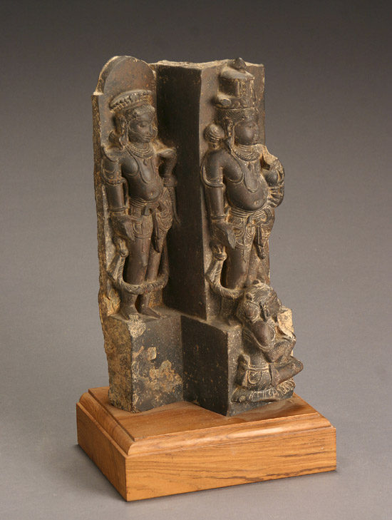 Appraisal: Eastern Indian Black Stone Relief Stele of Vishnu and Lakshmi