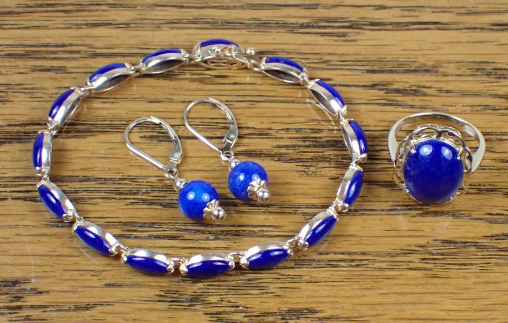 Appraisal: FOUR ARTICLES OF LAPIS AND FOURTEEN KARAT GOLD JEWELRY including