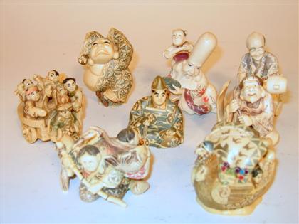 Appraisal: Eight Japanese stained elephant and mammoth ivory models Comprised of