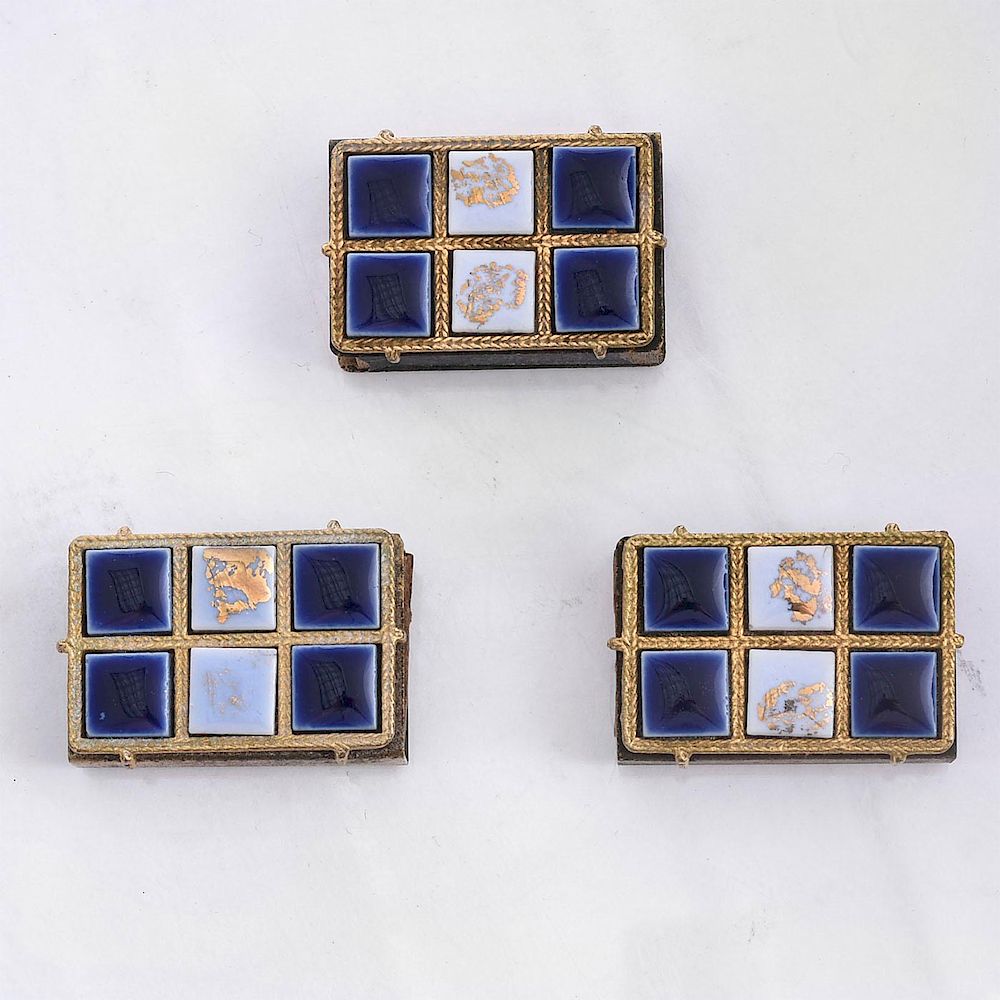 Appraisal: SET OF THREE COBALT BLUE GILDED MATCH BOXES Rectangular shaped