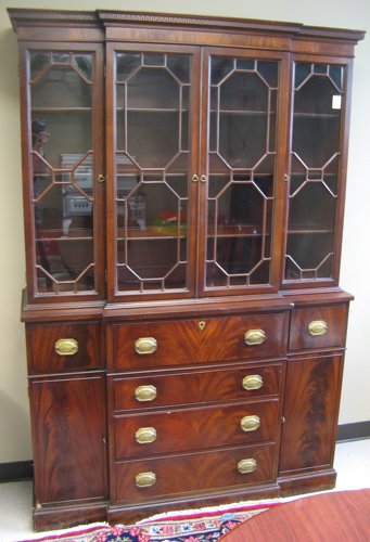 Appraisal: FEDERAL STYLE BREAKFRONT SECRETARY BOOKCASE American mid th century The