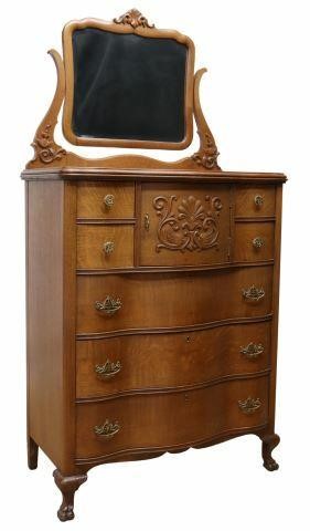 Appraisal: American oak serpentine-front dresser c a tilting beveled mirror plate