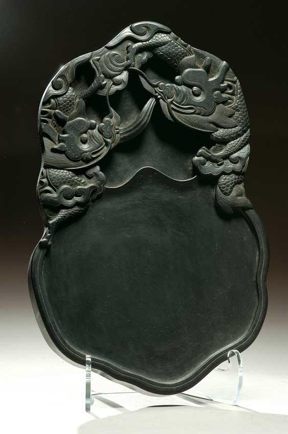 Appraisal: ANTIQUE CHINESE INKSTONE Large and antique Chinese carved inkstone with