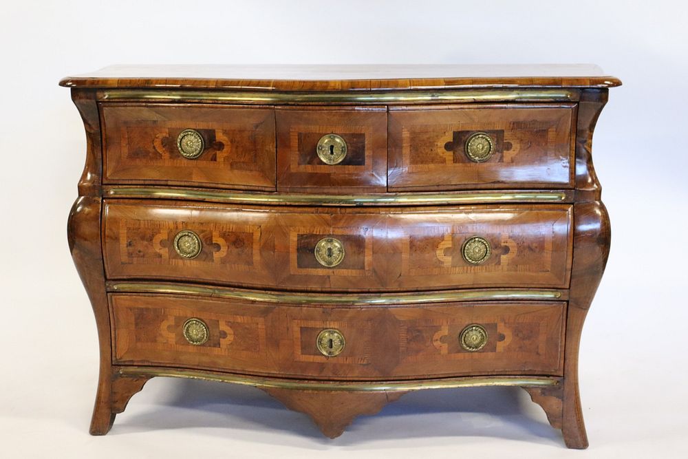 Appraisal: Antique Continental Walnut Serpentine Front And Bombe Commode Wonderful commode