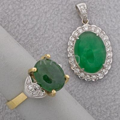 Appraisal: JADE AND DIAMOND JEWELRY LATE th C Oval cabochon x