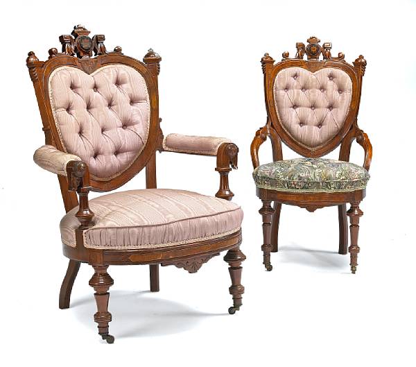 Appraisal: An assembled set of four Renaissance Revival walnut chairs and