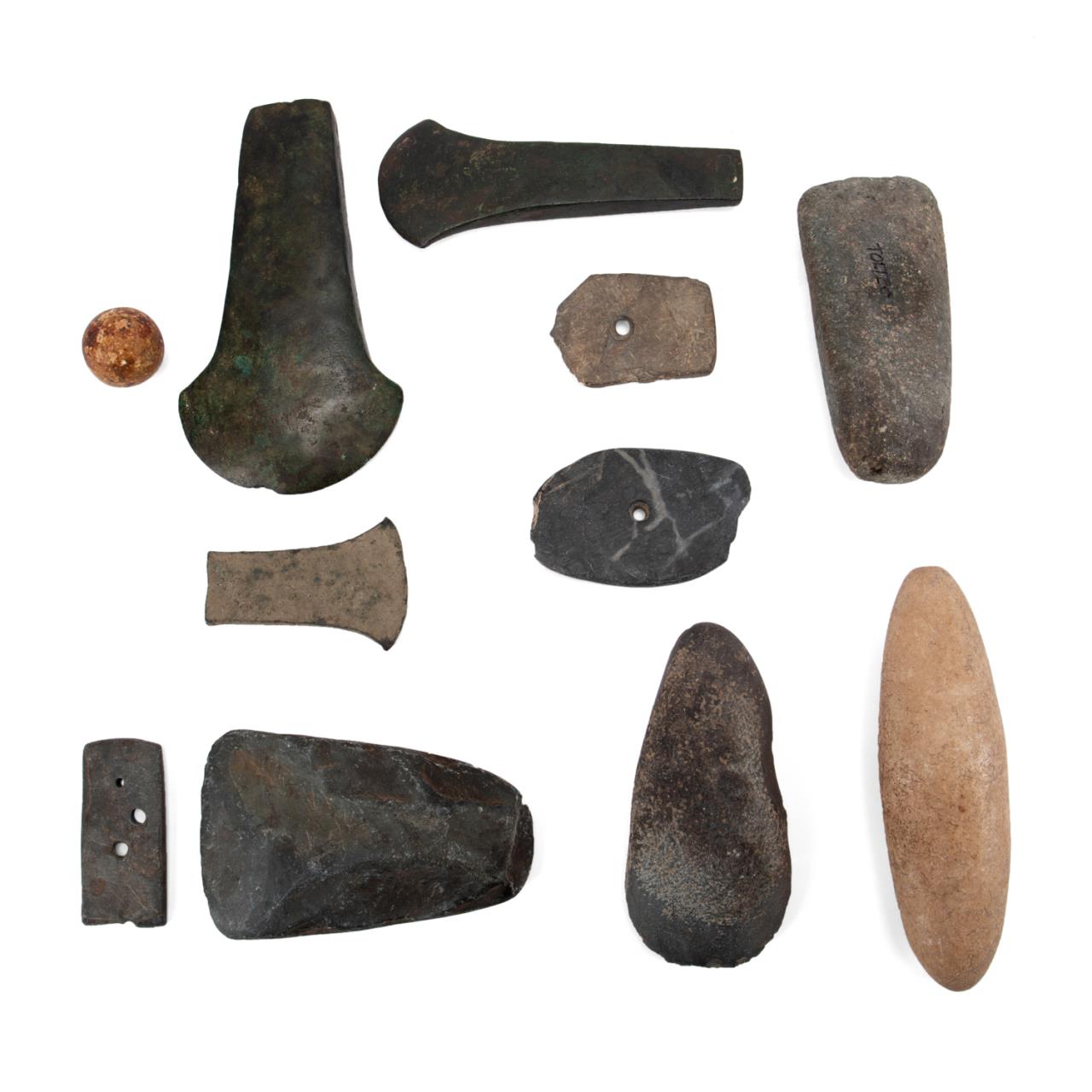 Appraisal: GROUP OF ELEVEN PREHISTORIC ARTIFACTS Group of eleven prehistoric artifacts