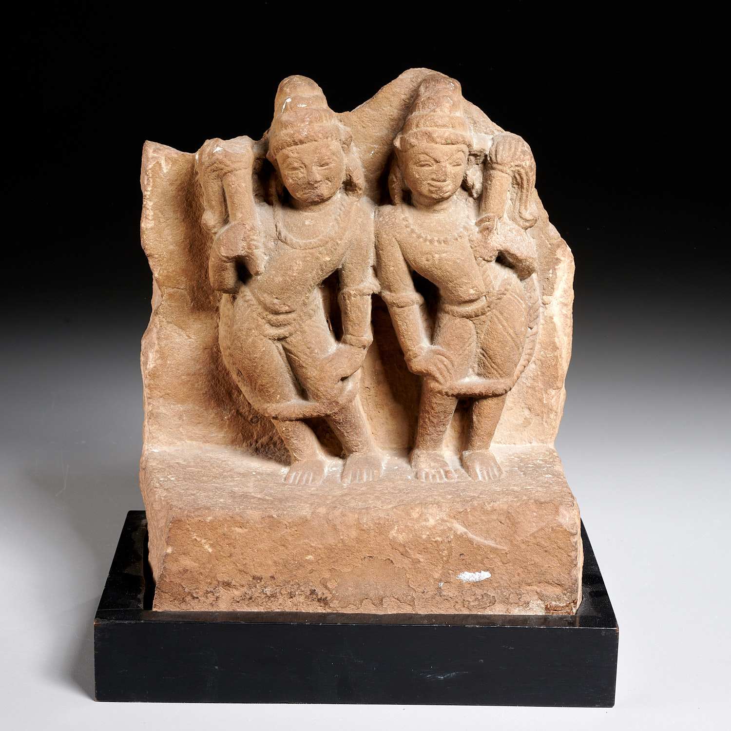 Appraisal: RAJASTAN STONE FIGURE OF TWO YAKSHI EX-KOMOR c CE India