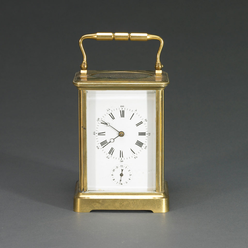 Appraisal: French Gilt Brass and Glass Cased Striking Carriage Clock Brevete