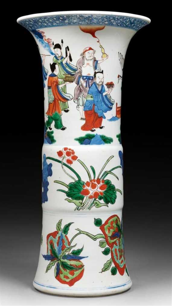 Appraisal: A TRANSITIONAL STYLE WUCAI VASE WITH IMMORTALS China th ct