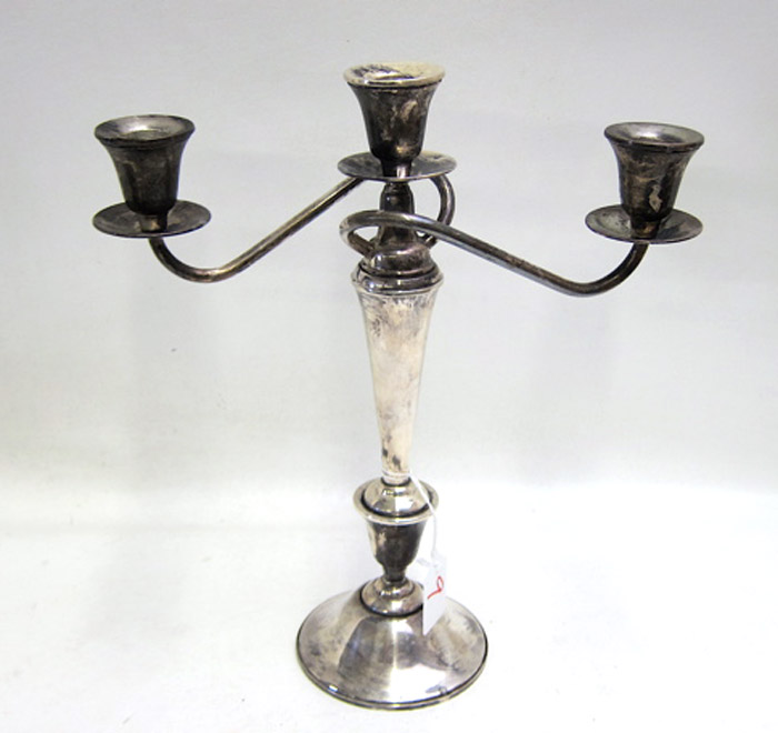 Appraisal: AMERICAN STERLING SILVER CANDELABRUM having three light with scrolling arms