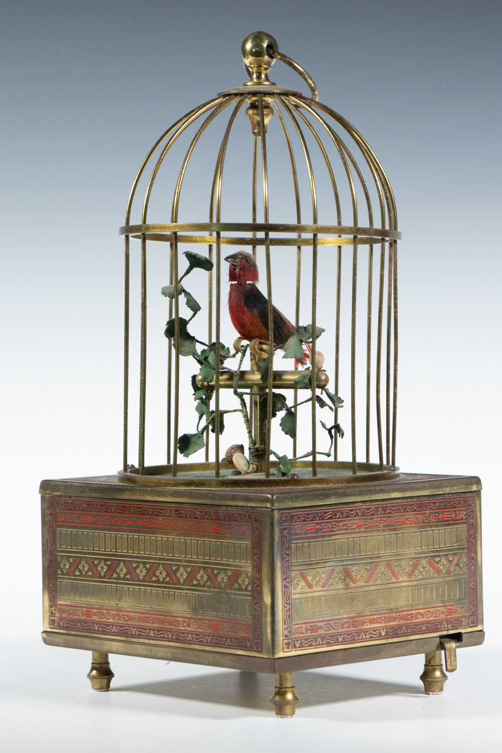 Appraisal: KARL GRIESBAUM BIRD IN CAGE AUTOMATON Vintage German Mechanical Singing