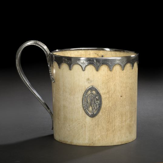 Appraisal: Continental Silver-Mounted Ivory Tankard first quarter th century probably German