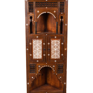 Appraisal: A Syrian Inlaid and Carved Wood Corner Cabinet TH TH