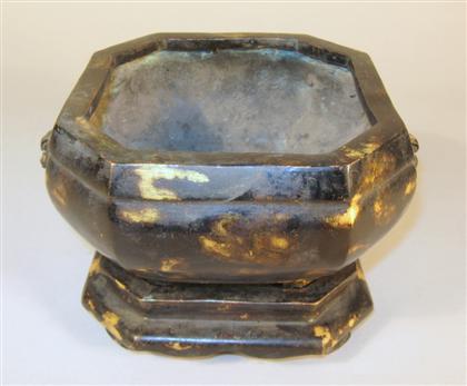 Appraisal: Chinese Ming-style gold splashed bronze censer and stand Xuande mark