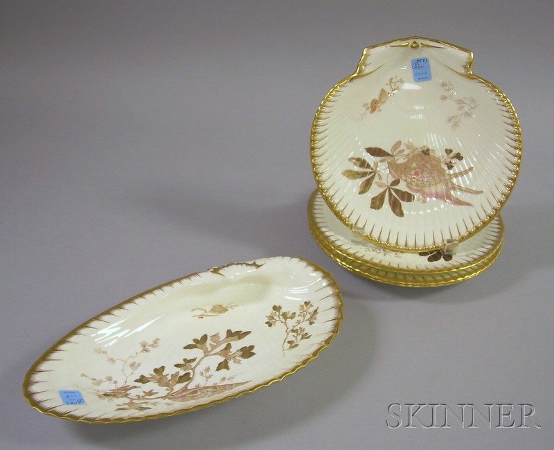 Appraisal: Five Wedgwood Gilt and Enamel Decorated Shell-form Bone China Serving