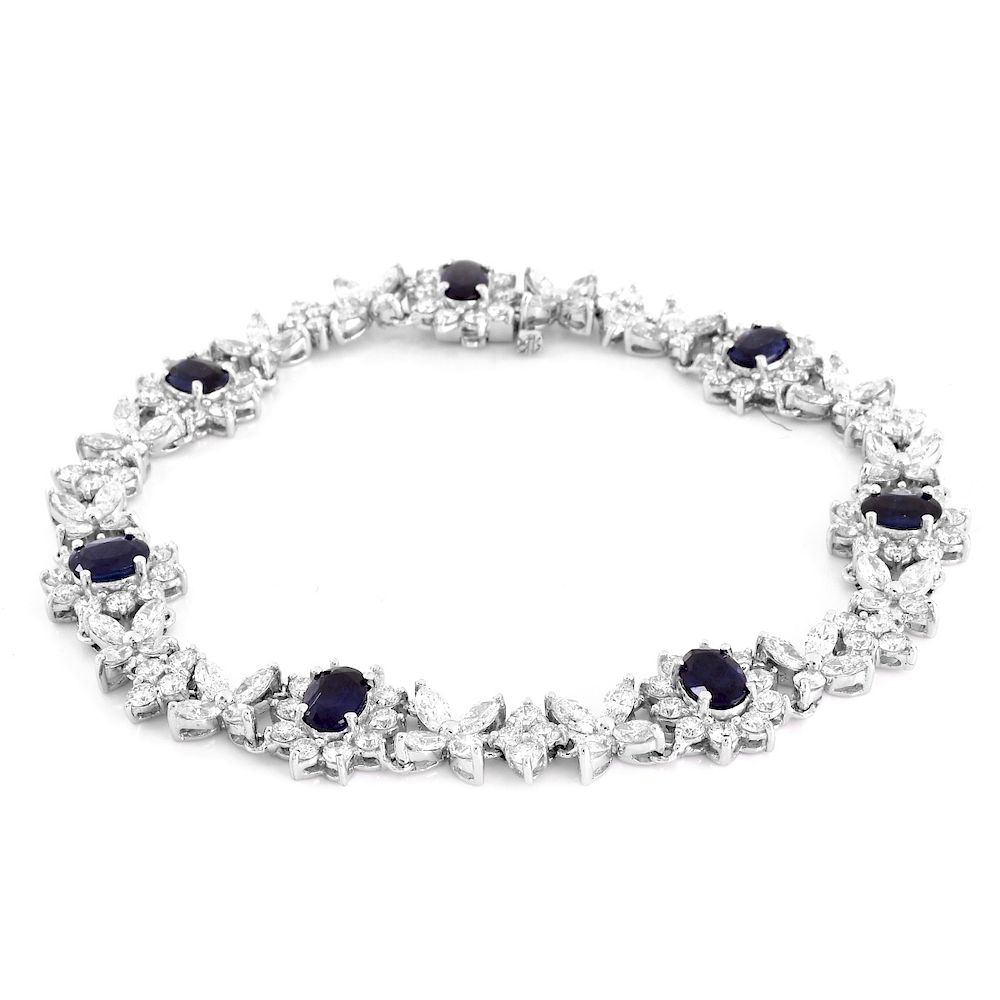 Appraisal: Diamond Sapphire and K Gold Bracelet Carat TW Marquise and