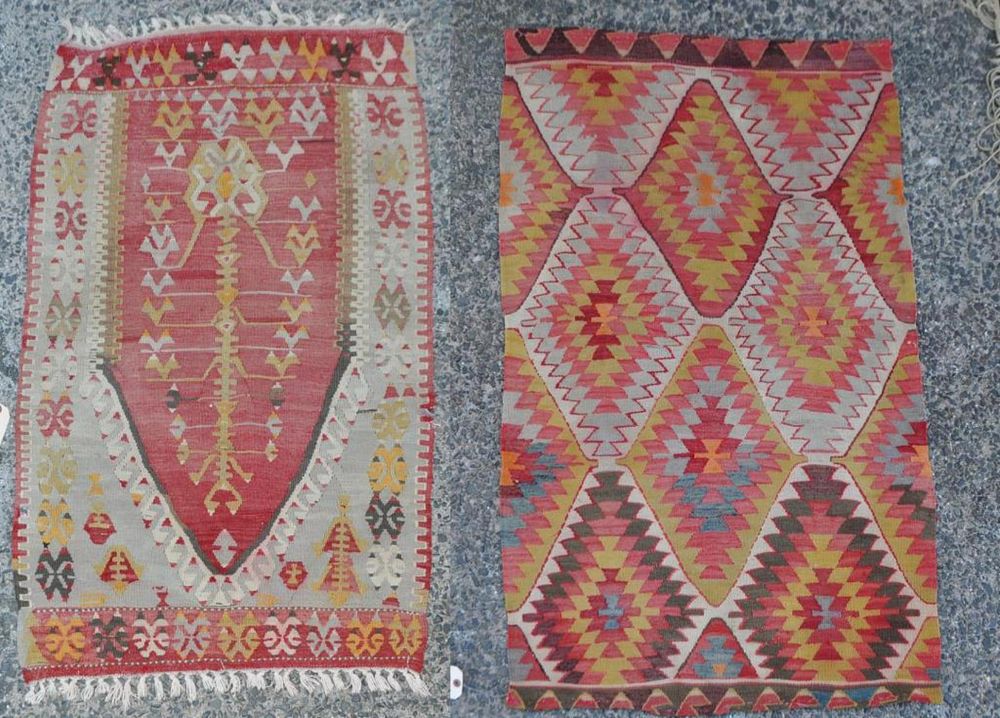 Appraisal: Group Two Kilim Area Rugs with geometric designs Largest long