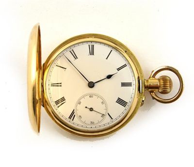 Appraisal: A Swiss yellow metal keyless lever hunting cased watch white