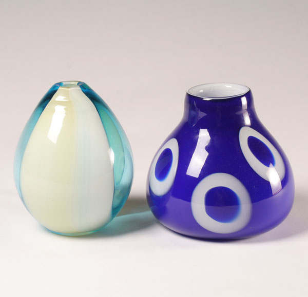 Appraisal: Two studio art glass vases one cobalt with white geometrics