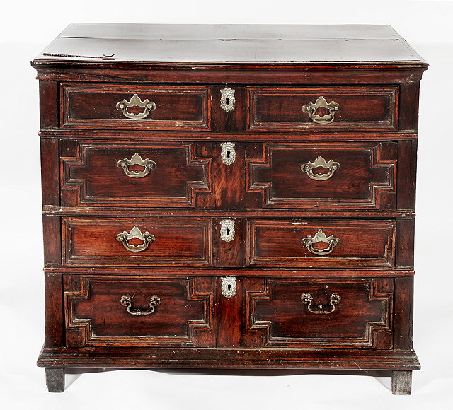 Appraisal: A TH CENTURY OAK CHEST four long drawers with double