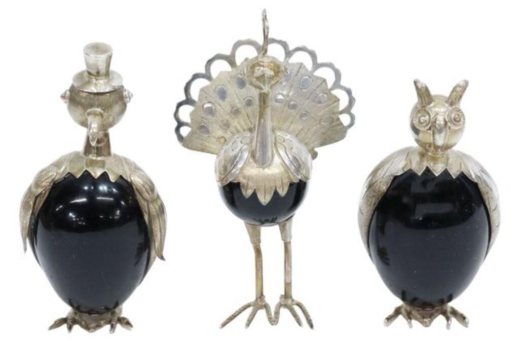 Appraisal: lot of Sterling silver and onyx bird figures Taxco Mexico