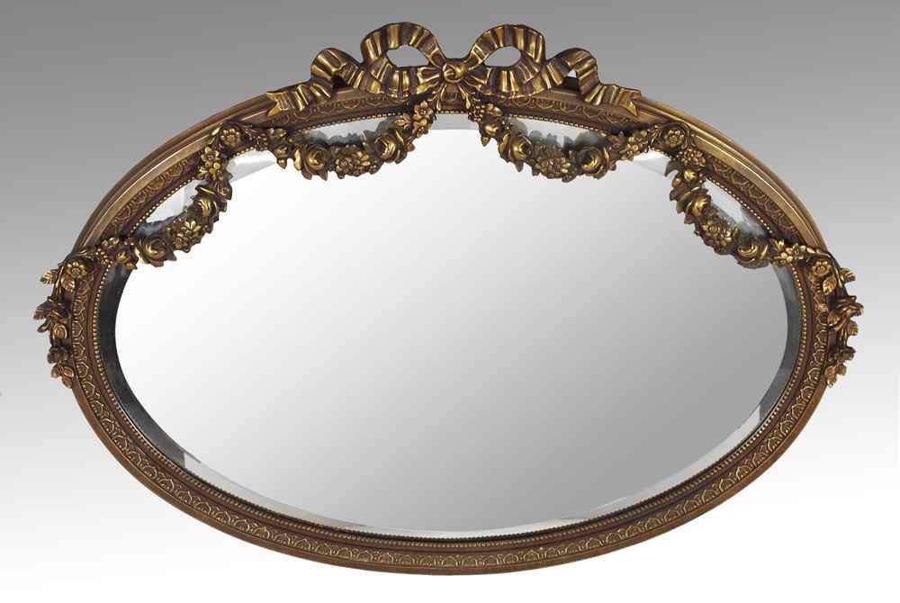 Appraisal: CARVED FLORAL SWAG HALL MIRROR Carved floral garland decoration beveled