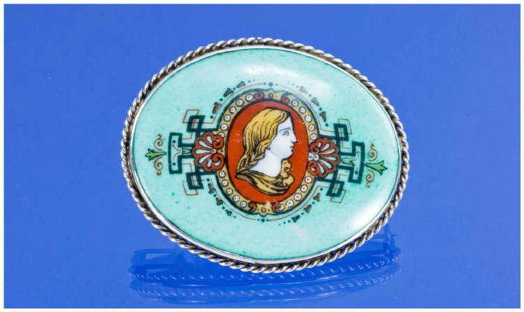 Appraisal: Ceramic Brooch The Front Showing A Greek Style Profile Silver