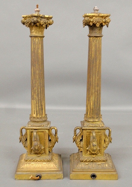 Appraisal: - Pair of French fire gilt metal lamp bases c