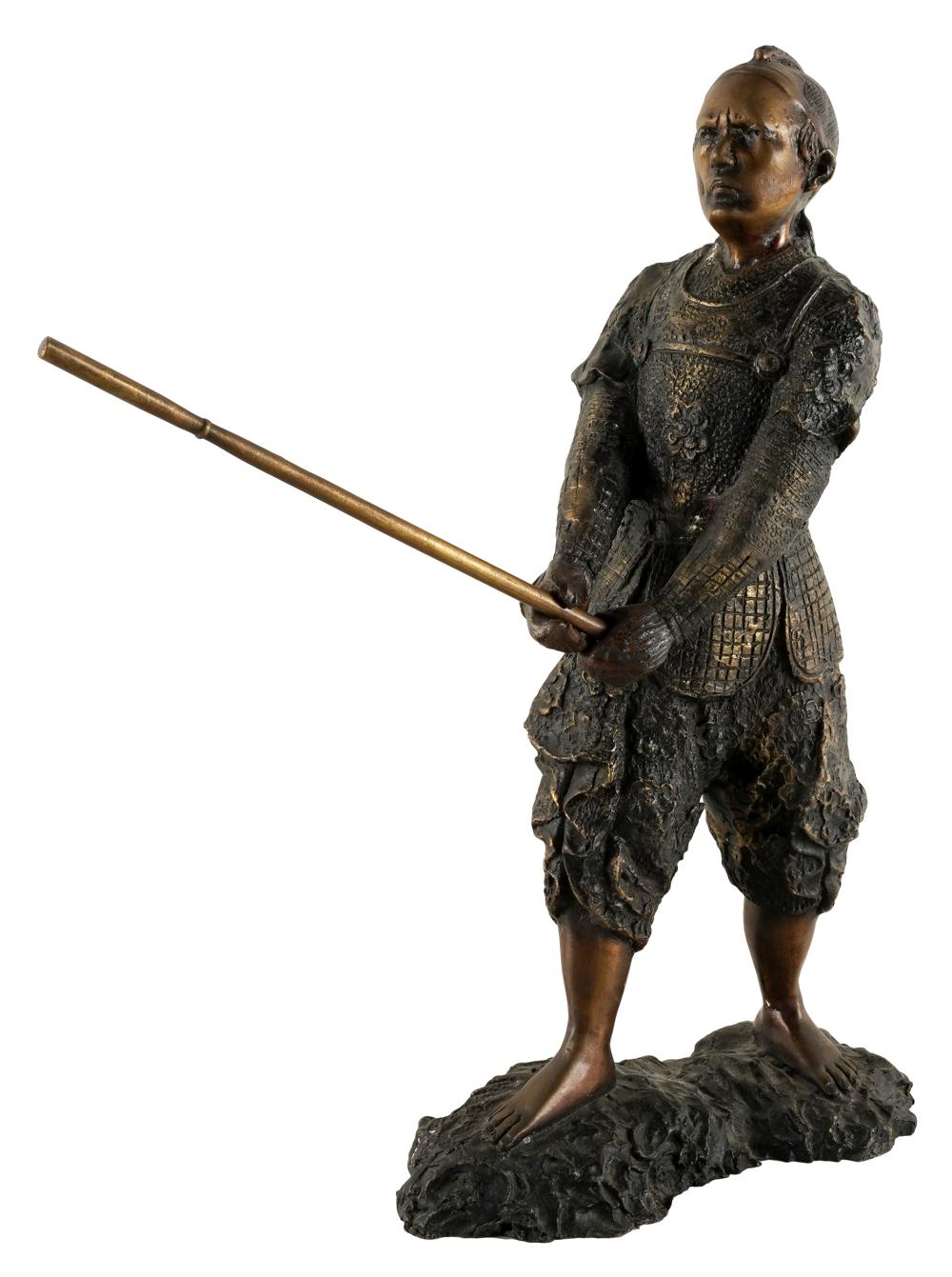 Appraisal: JAPANESE BRONZE WARRIOR FIGUREdepicted holding a removable staff inches high