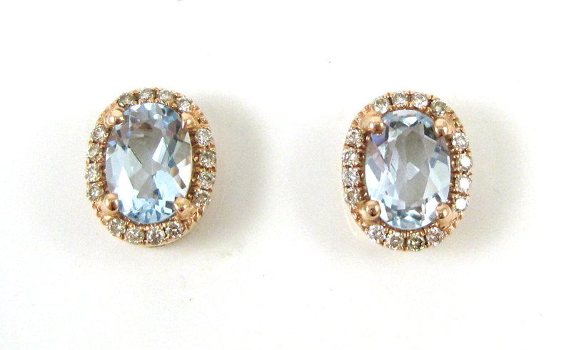 Appraisal: PAIR OF AQUAMARINE AND DIAMOND EAR STUDS each k rose