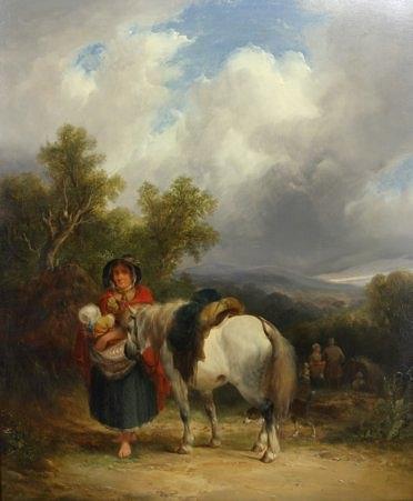 Appraisal: William Shayer Mother and Child with Grey Pack Pony on