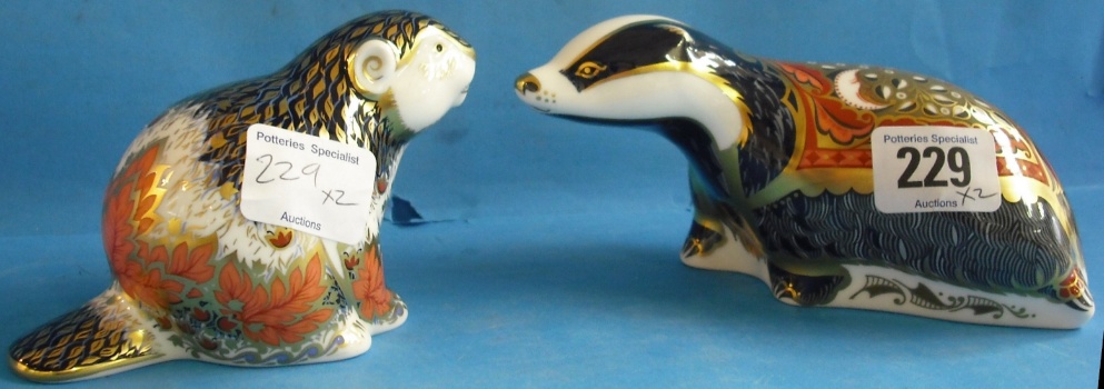 Appraisal: Royal Crown Derby Paperweights Moonlight Badger and Riverbank Beaver with