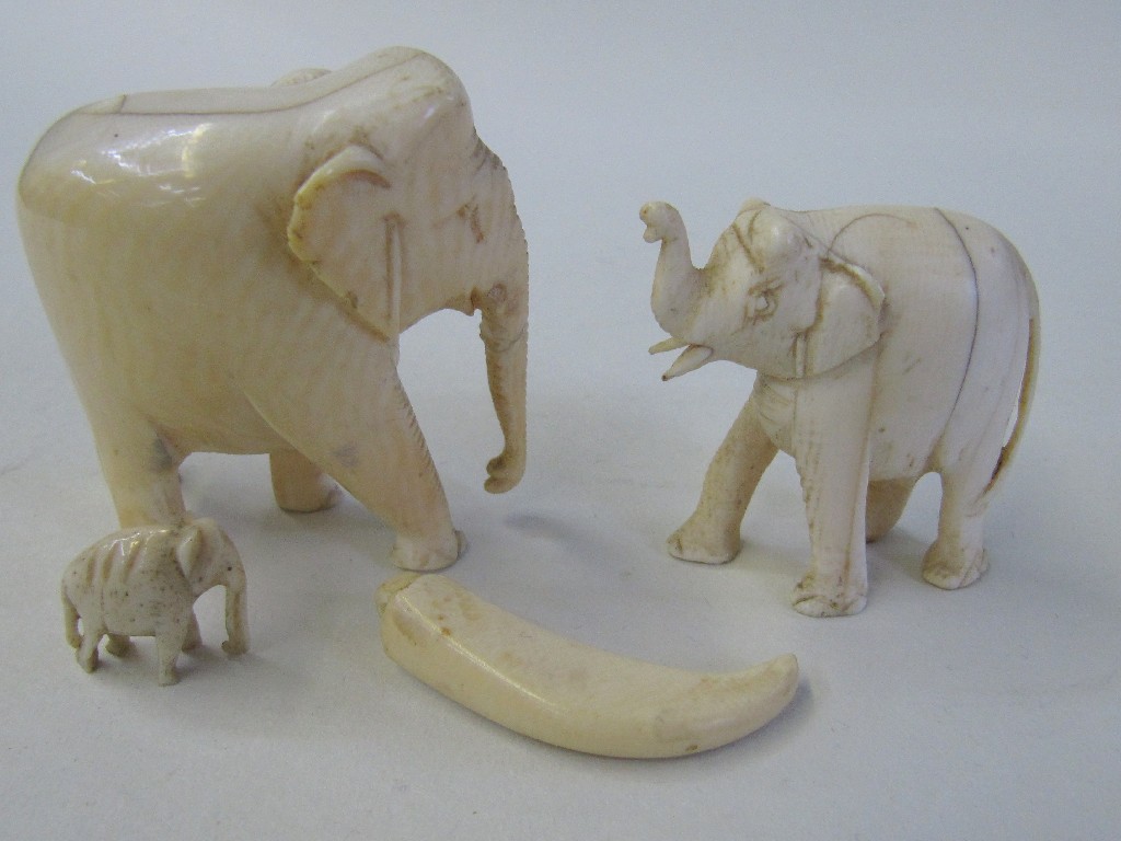 Appraisal: Lot comprising three carved ivory elephant figures