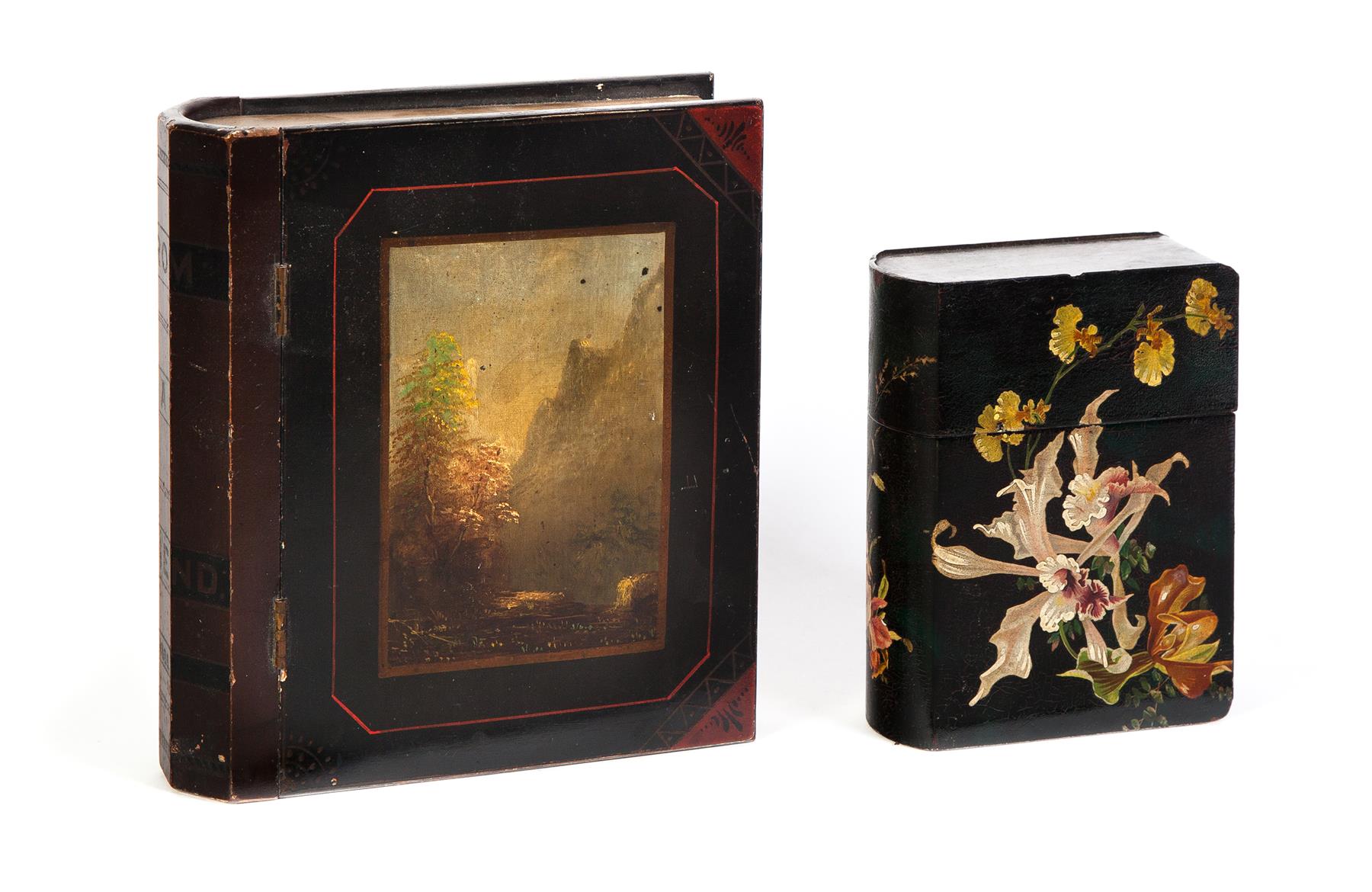 Appraisal: TWO PAINTED BOOK BOXES Fourth quarter- th century Lift-off lid