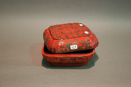 Appraisal: A Chinese red laquer box and cover damaged