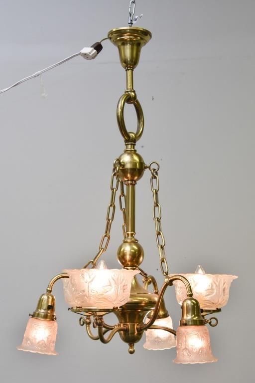 Appraisal: Victorian brass and glass six-light chandelier x w