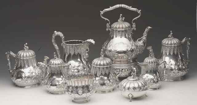 Appraisal: AN AMERICAN NINE PIECE SILVER TEA SET by Jones Hall