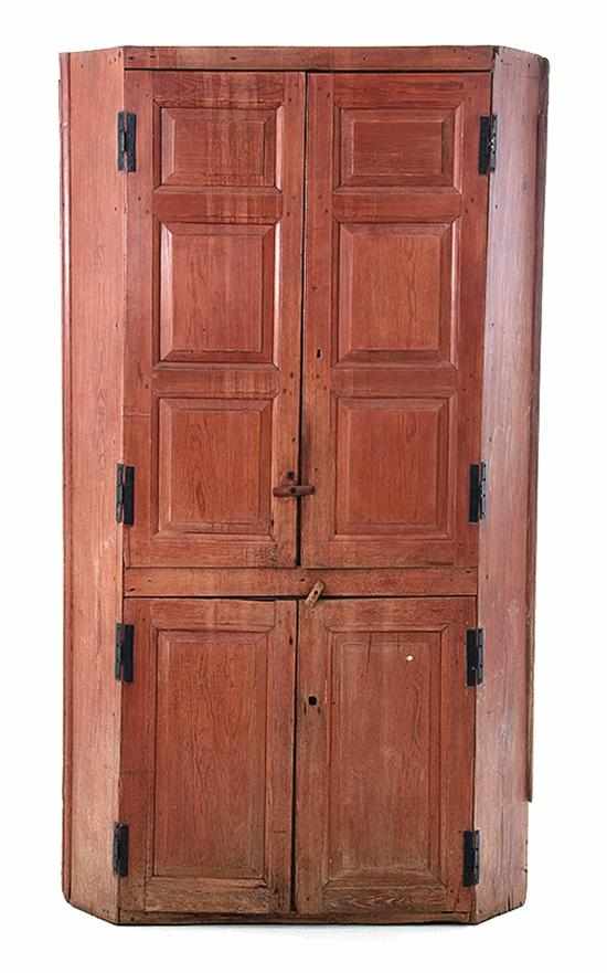 Appraisal: Southern pine corner cupboard possibly Edgefield South Carolina late th