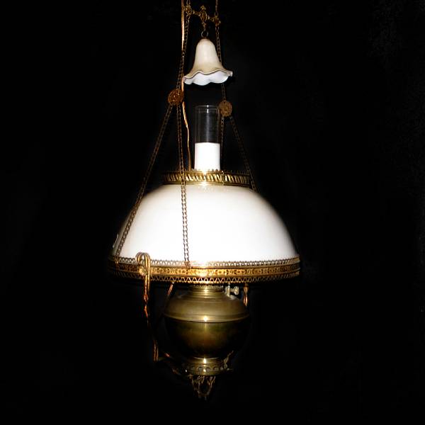 Appraisal: A Victorian adjustable milk glass shade hanging chandelier th century