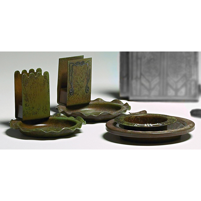 Appraisal: Heintz ashtray with matchbox holder bronze green w x h