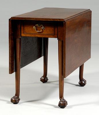 Appraisal: Chippendale mahogany drop leaf table figured mahogany two dovetailed drawers