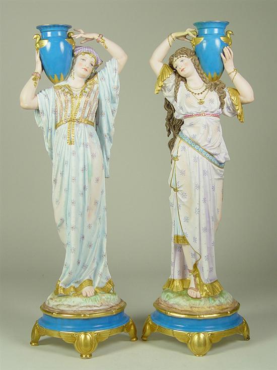 Appraisal: Pair of French Figural Vases Pink vase with Egyptian style