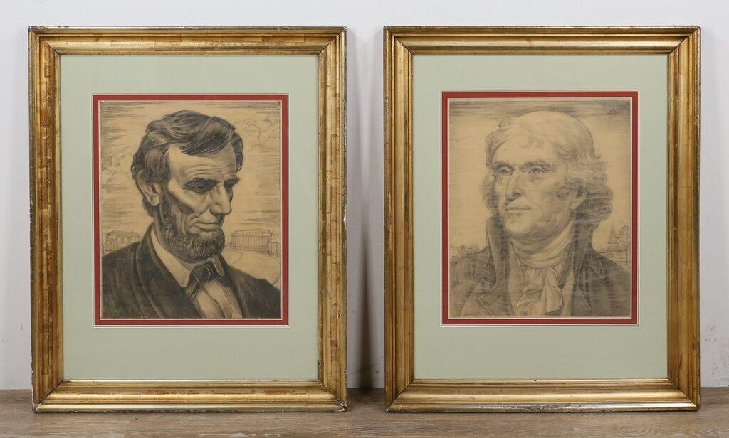 Appraisal: Abraham Lincoln and Thomas Jefferson graphite on fine toothed paper