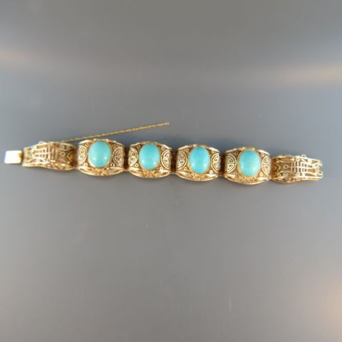 Appraisal: Chinese Turquoise Silver Bracelet four cabachon stones in fancy filigree