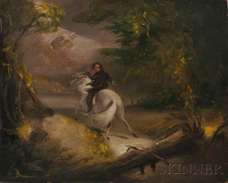 Appraisal: American School Early th Century Retreating Man on Horseback in